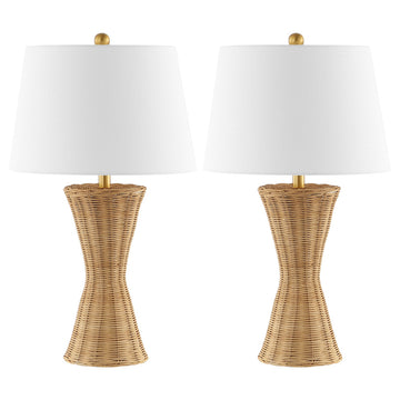 Laura 27" Coastal Designer Iron/Rattan Wicker LED Table Lamp - JONATHAN Y